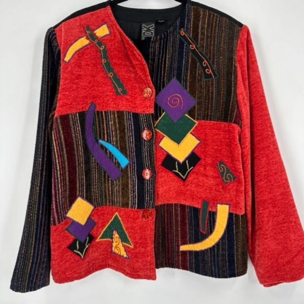 Vintage 90s DK by Daniel K Womens Patchwork Button Front Jacket Multicolor Large